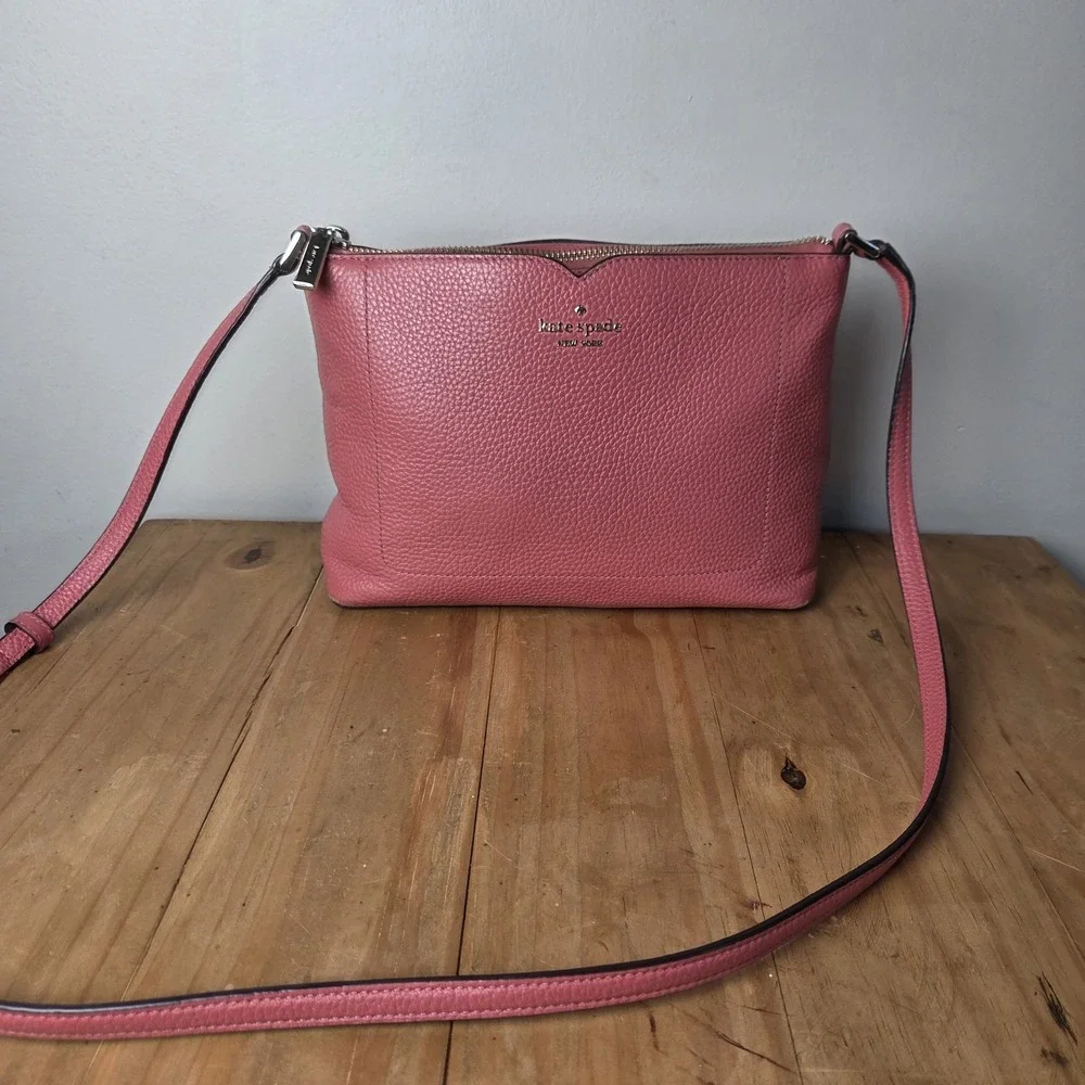 Kate Spade New York Pink Pebbled Leather Crossbody Bag Purse Zip Shoulder